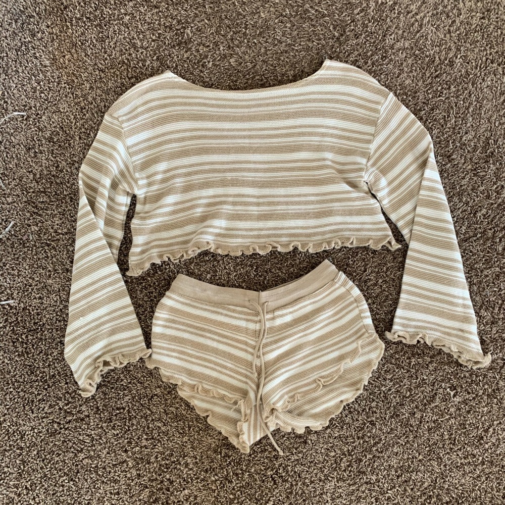 Nasty Gal Striped Sweater/Ruffle Short Lounge Set